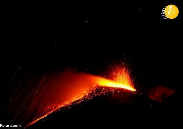 (تصاویر) فوران شبانه آتشفشان اتنا
