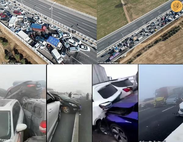 بزرگترین تصادف زنجیره ای دنیا؛ برخورد بیش از 200 خودرو با یک کشته!